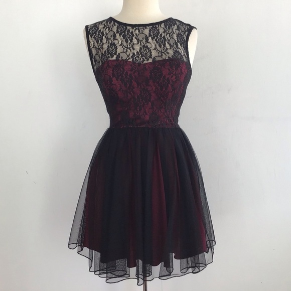 Speechless Y2K 90s sleeveless red dress with black lace bodice / tulle overlay … - Picture 1 of 7